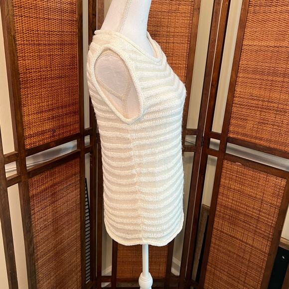 Theory Sheer Sleeveless Top White Alpaca Wool Blend Boat Neck Striped Size Small - Picture 5 of 9